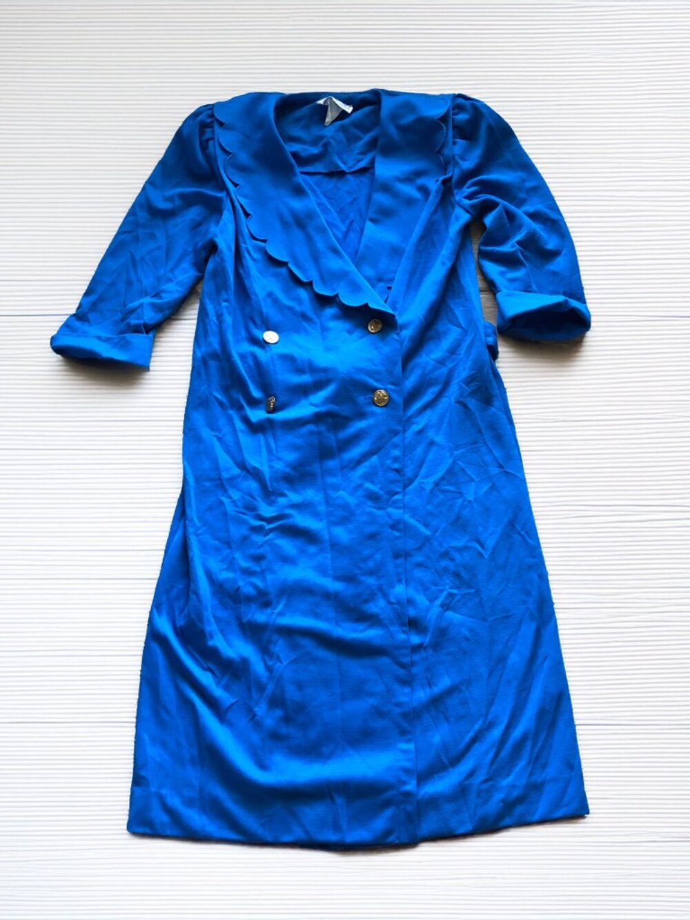 Vintage Leslie Fay Royal Blue Scalloped Collar Blazer Coat Dress Sz 10